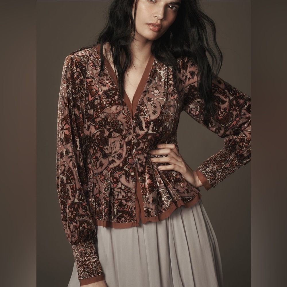 ✨ Anthropologie Swing Velvet Peasant Top Sz M